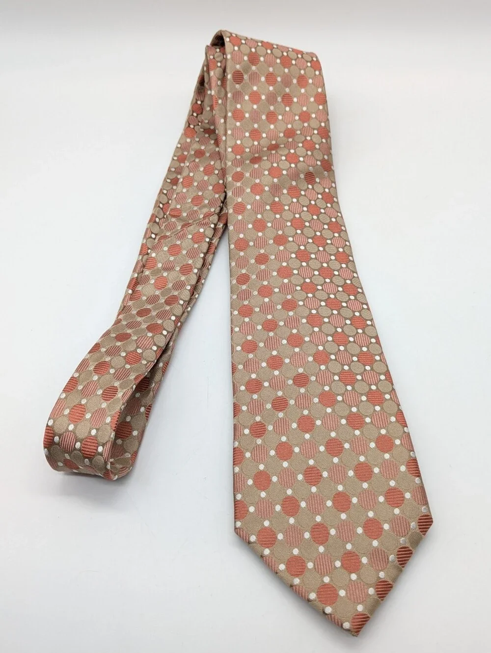 NWT Joseph Abboud Tan Peach Geometric Circle Silk Mens Tie